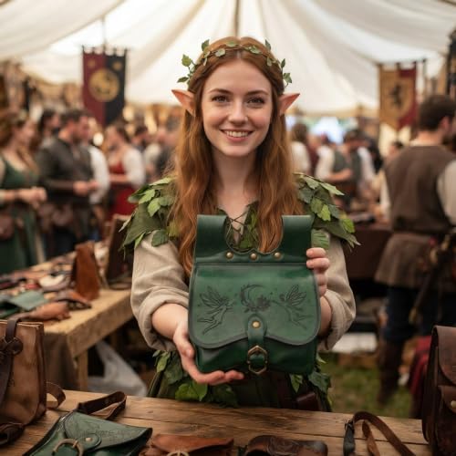 Riñonera medieval de piel verde hecha a mano para disfraces LARP 6