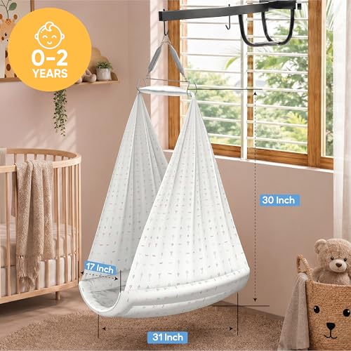 Image of Cherilo Baby Swing Cradle(Jhula) with Mosquito Net, Spring Hanger & Metal Window Cradle Stand - White Abstract - Full Set