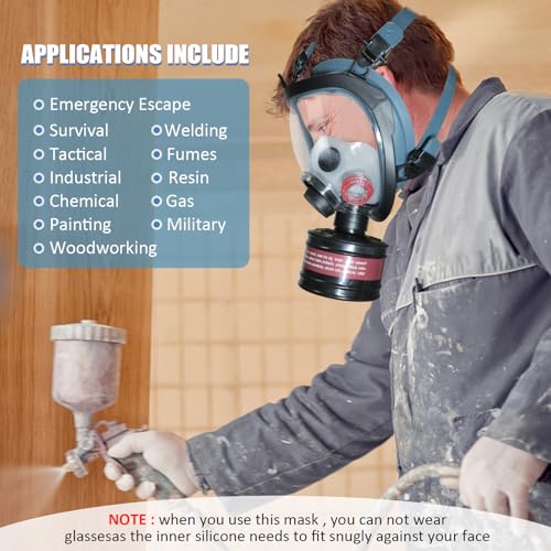 Gas Mask, Full Face Respirator Mask with 40mm Filter for Painting, Chemical Organic Vapor, Machine Polishing, Welding
