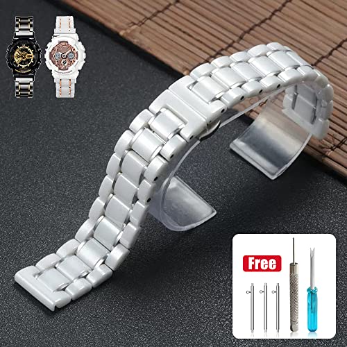 Nice Pies 20Mm 22Mm Universal Watch Band Two Tone Ceramic Stainless Steel Strap Bracelet Butterfly Buckle Wristband For Men Women (20Mm, B - White Ceramic & Slive) #TOP5