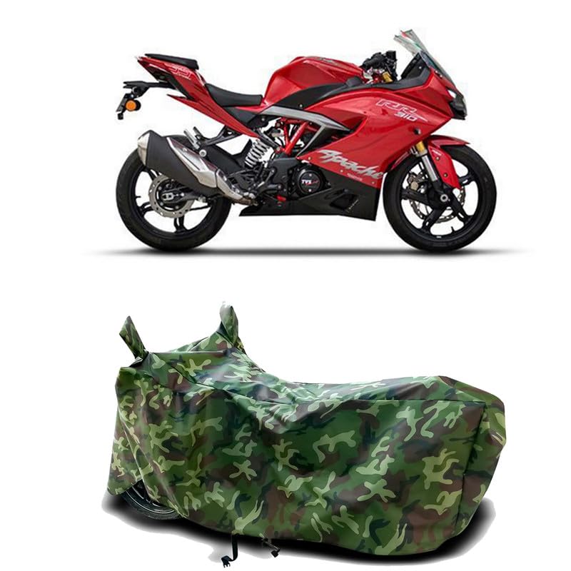 Image of DUFFEL-100% Heat Protection Two Wheeler Bike /Scooty Body Cover for TVS Apache RR 310 Water Resistance /UV-Rays /Birds Dropping /Scratchproof /Dust Proof /Waterproof[Green Jungle Print]