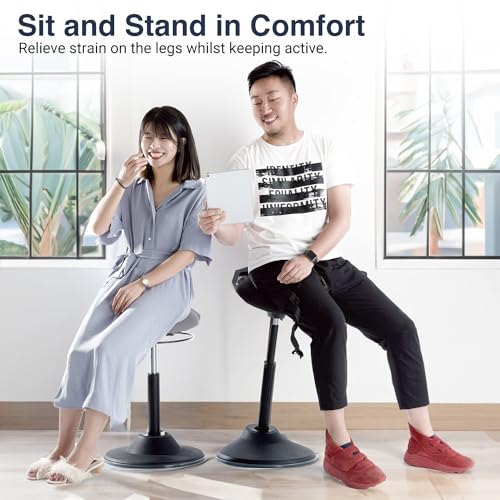 Image of Desky Sit Stand Pro Active Stool - Ergonomic Height Adjustable Wobble Chair with Weighted Base, 360 Motion Seat for Standing Desks - Supports Up to 275 lbs