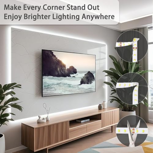 Image of Tenmiro White LED Strip Lights 30ft (1200 LEDs) Super Bright 25000K Daylight White, 3Color Temperature Dimmable with Smart App & Remote Control for Bedroom Kitchen Commercial Home Lighting Decor