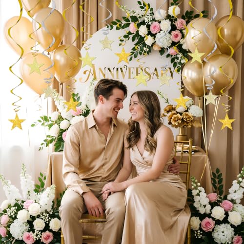 Image of BEISHIDA Gold Glitter Stars Hanging Swirls Pre-Strung Hanging Ornament Decorations for Wedding Anniversary Retirement Graduation New Year Birthday Party Decorations,Pack of 15
