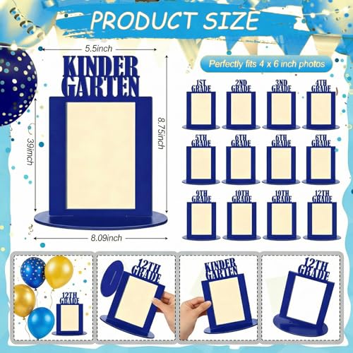 Image of AceOrbit 13 Pcs K-12 Picture Frame 4 x 6 Inch Kindergarten Through 12th Grade Picture Frame Grad School Photo Display for Graduation Party Supplies(Blue)