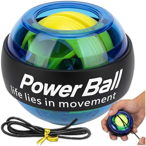 KRUMAD Powerball Appareil de musculation des mains jusqu'à 8000 tr/min, fonction lumière LED, gyropode, gyroscope, entraînement des avant-bras, résistance...