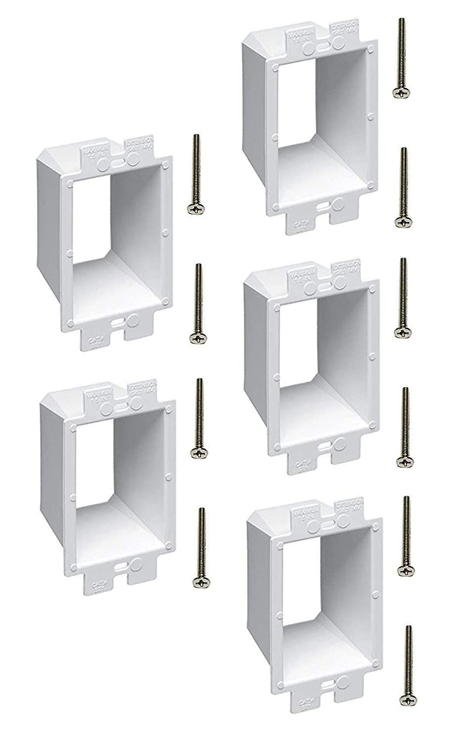 iMBAPrice BE1-5 (1-Gang) Electrical Power Outlet Box Extender - White, (5-Pack) with 6-32 Flat Head screws