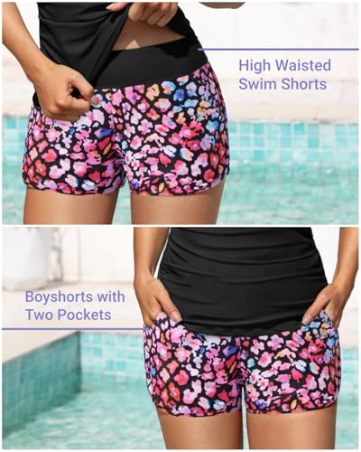 Image of Women Tankini Swimsuit with Shorts Two Piece Tummy Control Bathing Suit | Pockets,Tummy Control,Removable Bra Pads,Quick Dry,Adjustable Shoulder Straps