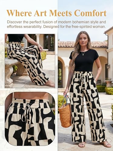 Image of CUPSHE Women's Wide Leg Beach Pants - Tropical Floral with Pockets Plus Size Casual Flowy Vacation Bottoms