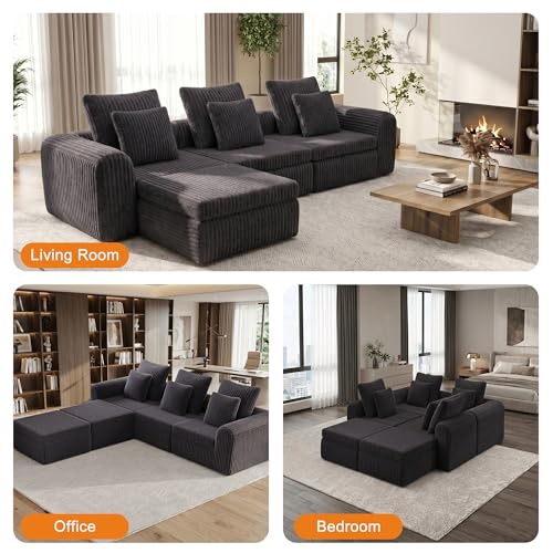 Image of Feonase Modular Sectional Sofa, Cloud Sectional Couch with Deep Seat, 106.3'Modern Modular U Shape Sofa Couch with Chaise, Upholstered Boneless Couches for Living Room Bedroom, Dark Grey