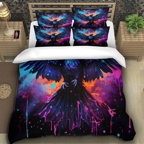 Parure de lit ailes de corbeau housse couette microfibre 3D 140x200 légère