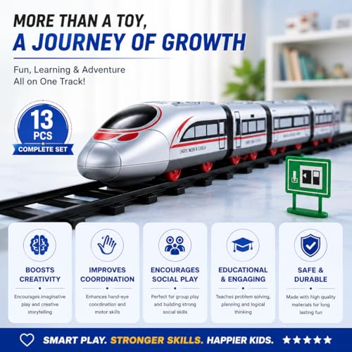 Image of Electric Bullet Train Toy Set with DIY Railway Track - 13 Pcs Battery Operated High Speed Simulation Train for Kids, Motorized Rail Playset Educational Birthday Gift for Boys & Girls