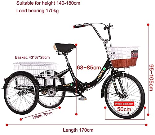 Triciclo para Adultos, 20 Pulgadas, Plegable, con Asiento Ajustable y Canasta miniatura 3