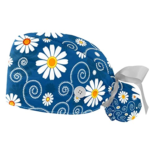 Chapeaux bouffants ajustables JDEZ à motif floral blanc pour un maintien capillaire pro