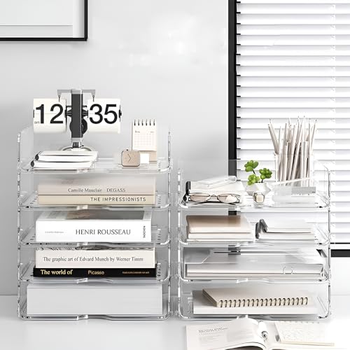 Image of 4-Tier Paper Organizer for Desk, Stackable Desk Organizer Paper Tray, Ideal for Office Supplies,A4 Storage (Clear, 4-Tier Widened)