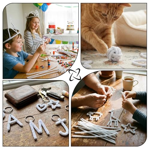 Image of White Pipe Cleaners Craft,200PCS Chenille Stem Squishy Stem Toys,Halloween /Christmas /Easter Decorations Arts and Crafts;Craft Supplies for DIY Flowers Home Decor,Birthday Gifts,Girls Toys Age 8-10