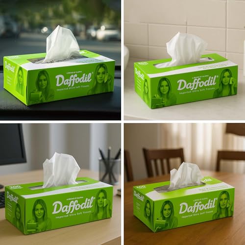 Image of DAFFODIL 2 Ply Facial Tissue Carton (100 Pulls Per Box, 200 Sheets) | Ultra Soft, Strong & Absorbent Face Tissues | Premium Tissue Box for Home, Office, Car & Travel Use