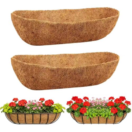 DONGXYTWH 2-Pack 24 Inch Coco Liners for Planters Trough Coco Liner for Window Box Fence Flower Baskets | Coco Liners for Hanging Baskets Planter Box Liner 24 Inch Coconut Liners for Planters.
