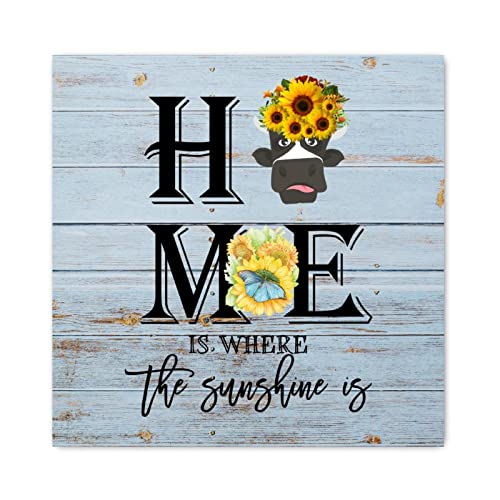 Décoration murale en bois vintage motif vache et tournesol 30 cm