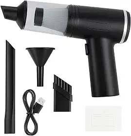 Mini Aspirador Portátil 2 em 1 – Função Aspirar e Soprar, USB Recarregável, Filtro HEPA Lavável para Carro, Escritório e Residência