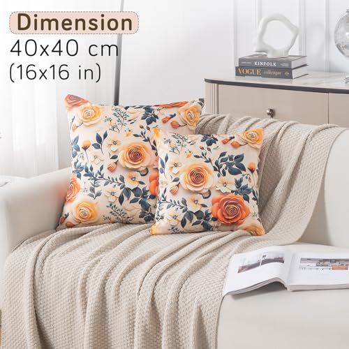 Image of HOKIPO 'Nature Muse 7D' Premium HD Printed Holland Velvet Sofa Cushion Cover | 16x16 Inch (40x40 cm) | Pack of 2, Caramel Ambrosia (IN-923-D8*2)