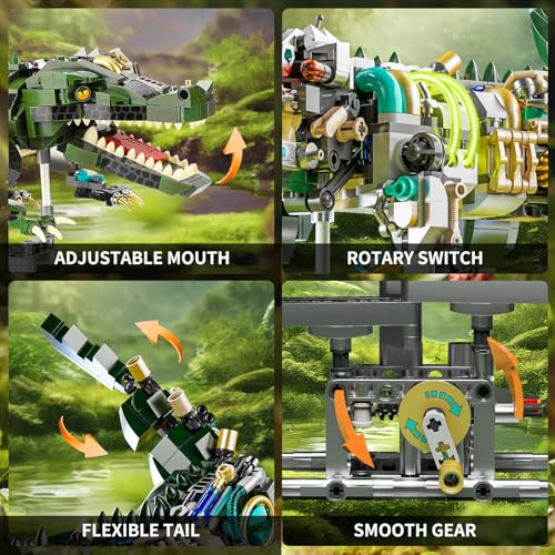 Jurassic Crocodile Building Set with Light and Stand, STEM Gift for Ages 8-12