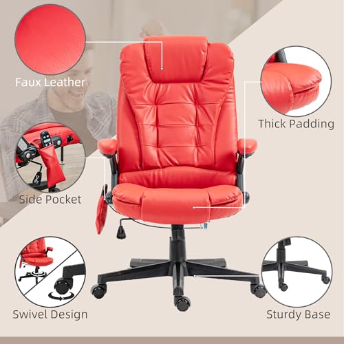 Image of HOMCOM High Back Vibration Massage Office Chair with 6 Vibration Points, Heated Reclining PU Leather Computer Chair with Armrest and Remote, Red