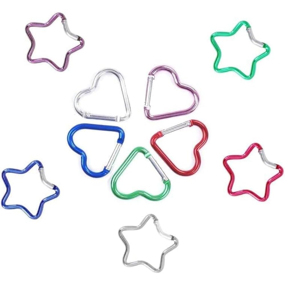 Zenarao 10Pcs Star Keychain, Heart Keychain Clip, Heart Star Carabiner Clip Set Cute Alloy Key Ring Perfect for Backpacks, Water Bottles, Keychains 5 Colors