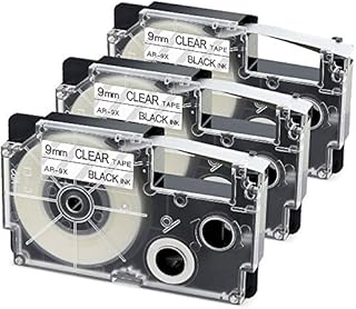 Aonomi 3-Pack Compatible Label Tape Replacement for Casio XR-9X2S XR-9X 9mm Black on Clear Labeling Tape for Casio KL-120 KL-60 KL60SR KL100 KL750 KL780 KL7000 KL7200 Label Maker 3/8