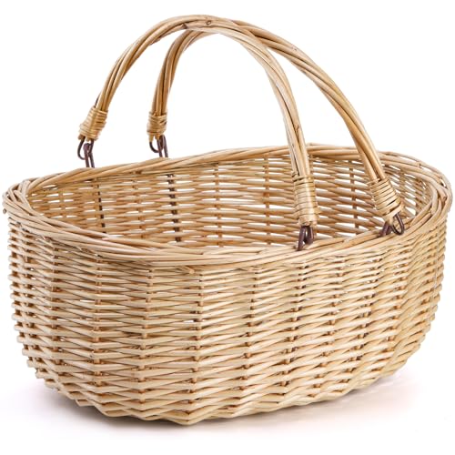 Dicunoy Wicker Picnic Basket with Handle, Large Empty Gift Basket to Fill, Open Top Market Harvest Baskets for Garden, Fruit, Candy, Wine, Easter Egg Gathering, Wedding, Vegetables