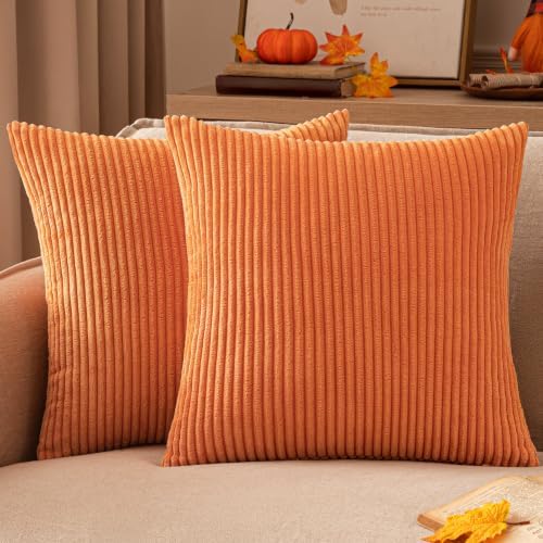 EMEMA Kissenbezug 40x40 Herbst Kordsamt Kissenbezüge Orange Dekokissen | Sofakissen Cord Kissenhülle Zierkissenbezug Kord Dekorative Weiche für Sofa Wohnzimmer Schlafzimmer 2er Set