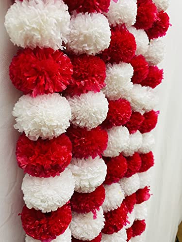Image of SPHINX Artificial Marigold Flowers (White and Red, 5 Pieces)