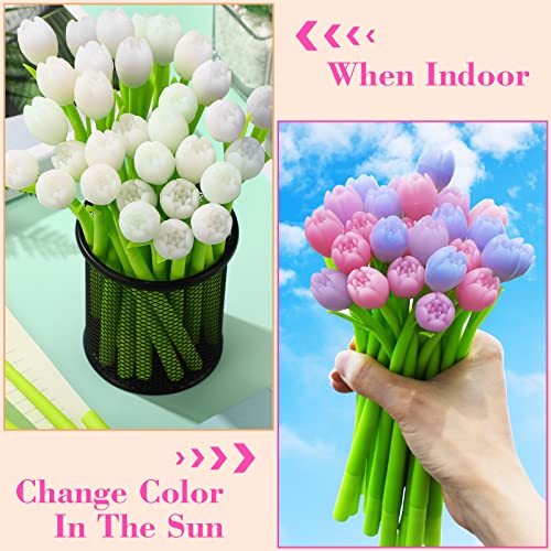 36 Pack Color Changing Flower Pens Creative Plant Ballpoint Cute Pens Tulip Aesthetic Fun Ballpoint Valentines Day Gifts Party Favor Decor for School Home Office Stationery Store Kids 0.5 mm Black Ink