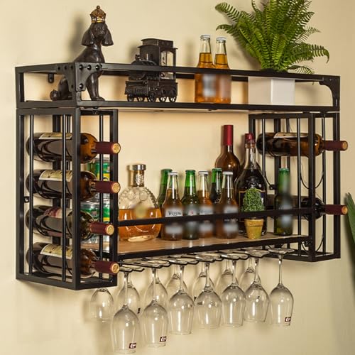 WWERTYY Estante para Vino con Luces LED, Estante para Copas de Vino, Estante para Vino de Pared, Estante para almacenar Varias Botellas, Adornos para Bar y hogar, solución de organización
