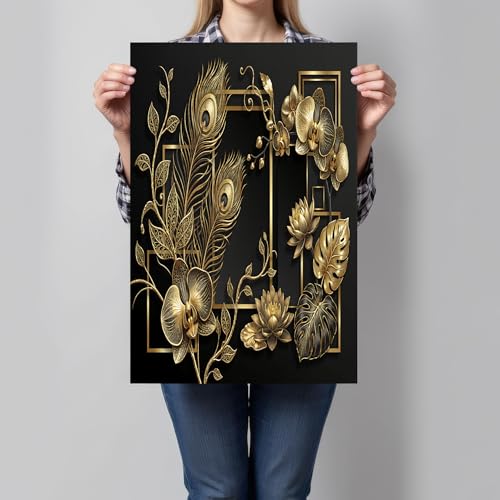 Póster de pared de 70x100 cm para decorar un dormitorio elegante con un toque oro negro 2