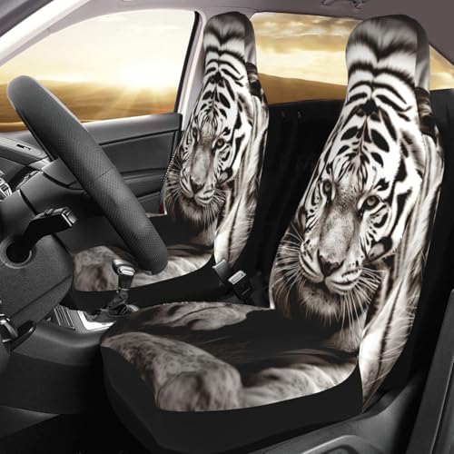 Housse de siège de voiture motif tigre noir et blanc confort universel lot de 2