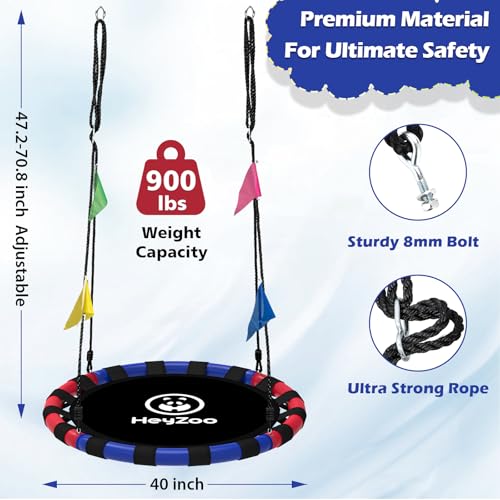 Image of HeyZoo Saucer Swing, 40 Inch Swing Sets for Backyard and Outdoor Playground, 900lbs Weight Capacity, with 360 Degree Swivel, Gifts for Kids, Blue and Red