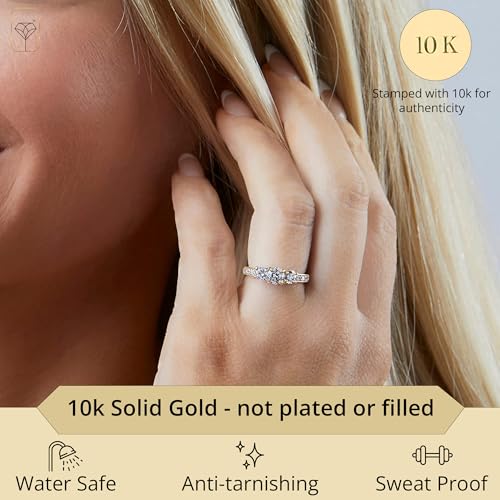 MAX + STONE 1 Carat Cubic Zirconia Engagement or Anniversary Eternity Three Stone Ring for Women in 10k White or Yellow Gold (1.0 ct.tw) Size 4.5 to 92