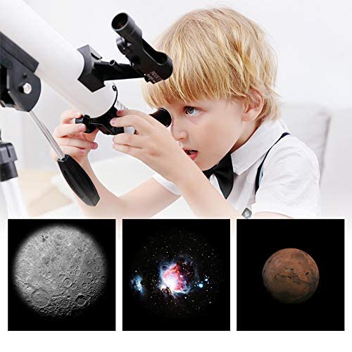 Teleskop refraktorowy, Teleskopy dla dorosłych, dzieci i początkujących, Refraktor astronomiczny ze statywem o regulowanej wysokości, Kompaktowy i przenośny teleskop podróżny