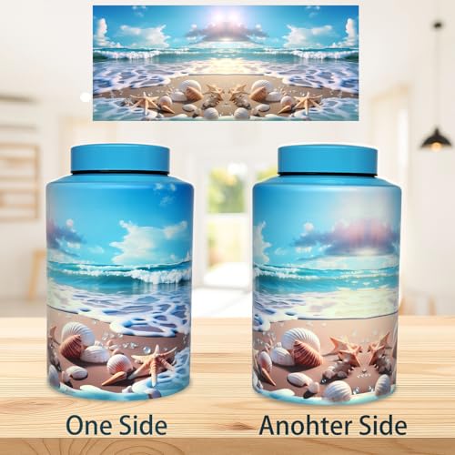 Image of Large Cremation Urn for Adult Female Male Ashes, Decorative Funeral Blue Keepsake Memorial Urns for Human Women Man Dad Mom Remains with Velvet Bag(Ocean Heaven)