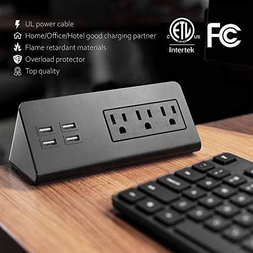 Emerising 2-Pack Desk Edge Mount Power Strips with 4 USB Ports & 3 AC Power Outlets for Home and Office Desktop Charging Bucket