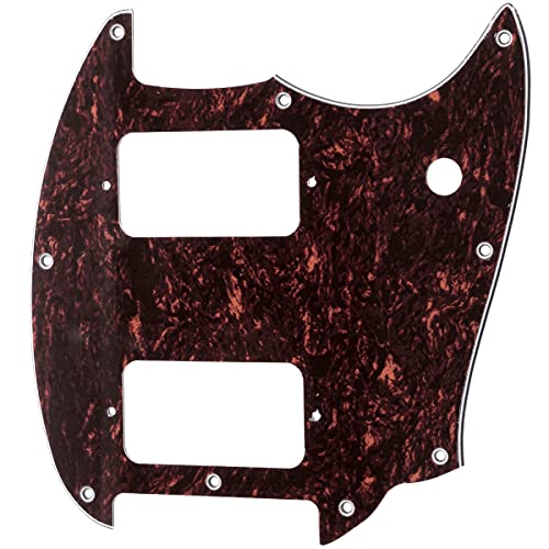 Image of Musiclily Pro 9 Holes Round Corner HH Guitar Pickguard 2 Humbuckers for Squier Bullet Series Mustang Electric Guitar, 4Ply Red Tortoise
