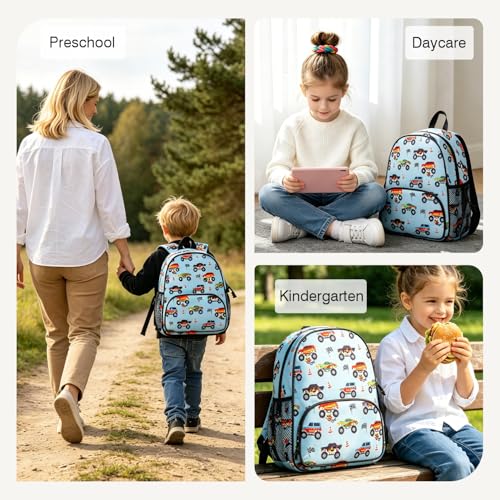 Image of Kids Boys Backpack 4-6: Toddler Bag for Travel Preschool Kindergarten, Kids Monster Truck Backpack