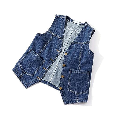 EnJoCho Girls And Boys Autumn Cowboy Vest Loose Sleeveless Coat Vest Shoulder Outside The Students (A, 14-15 Years)3