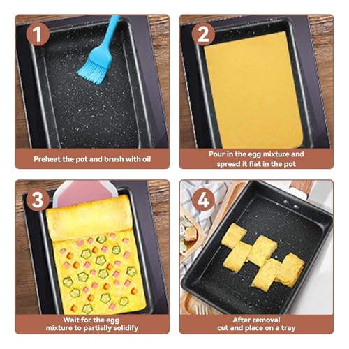 Japanese Omelette Tamagoyaki Frying Pan - Nonstick, Rectangle, Reusable Washable Cooktop Safe, Easy to Clean Egg Pan with Wooden Handle for... - Image 5