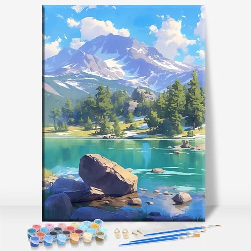HUINORYA Longs Peak Colorado Framed Canvas DIY Paint by Numbers Kit Bar Cafe Cave Home Room Wall Bathroom Porch Patio Decor Gift, 16 x 12 Inch