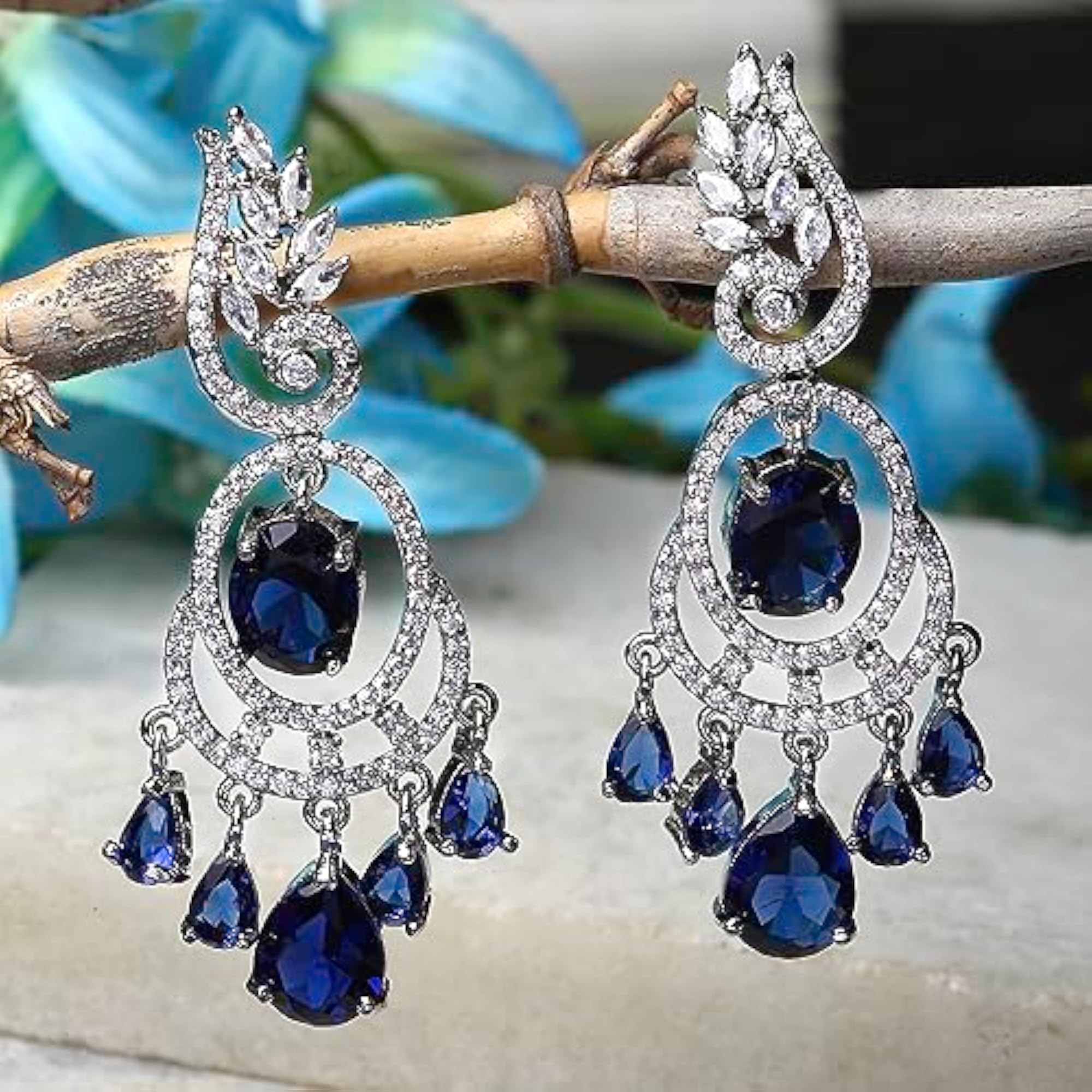 Rhodium-Plated Oval & Leaf Drop Earrings