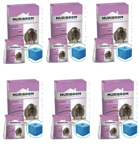 Peyca Raticida en Bloque Azul MURIBROM 200g para Ratas y Ratones, Listo para Usar, Resistente a la Humedad (brodifacoum 25ppm) (6, Azul)