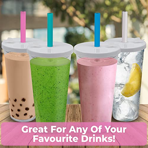 Planet Boba 24 Oz Reusable Boba Cup W 5 Bonus Straws | Smoothie Cup With Straw | Leakproof Bubble Tea Cup | Lids And Straw |Reusable | Insulated Boba Tumbler | White #TOP5