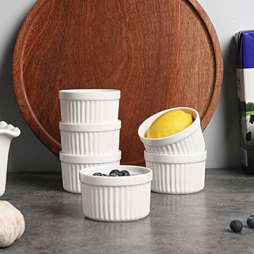 ONTUBE Ramekins - Porcelain Ramekins for Creme Brulee Dishes,Dipping Sauces,Baking Pudding Cups, Souffle Bowl,Oven Safe, Set of 6 (4OZ, White) - Thumbnail 4